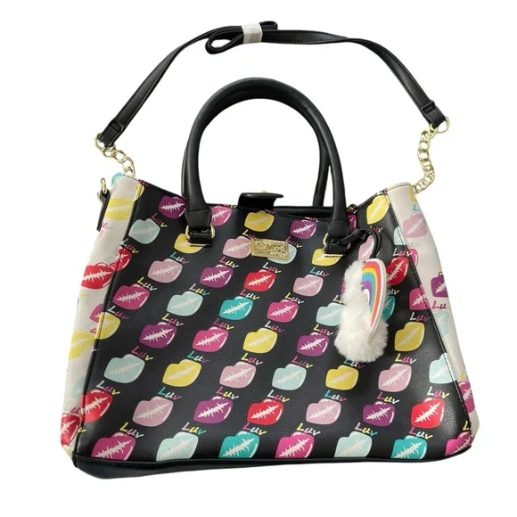 Betsey Johnson Luv Multicolor Bag Lips Kisses Crossbody Purse Cloud/Rainbow Tag - Picture 2 of 16